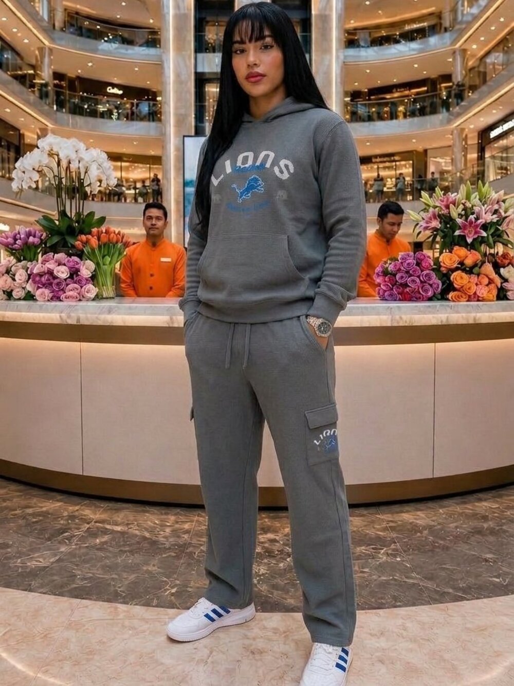 WEAR Detroit Lions Gray Two Piece Tracksuit Set Hoodie Pants for Women